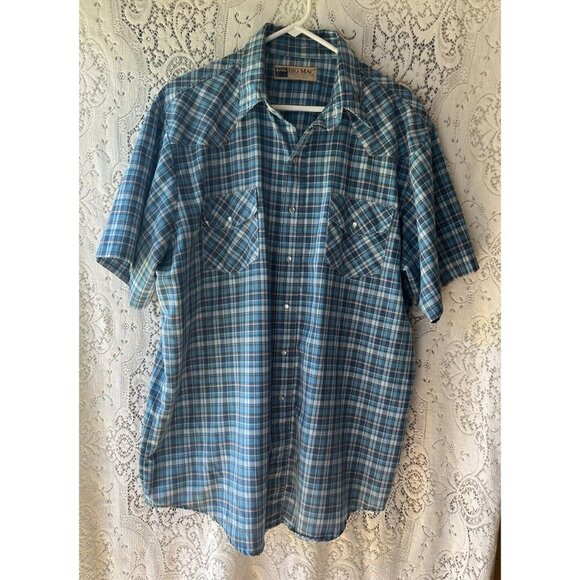 Vintage Big Mac Authentic Work Wear Men's Blue Plaid Pearl Snap Shirt - Picture 1 of 6